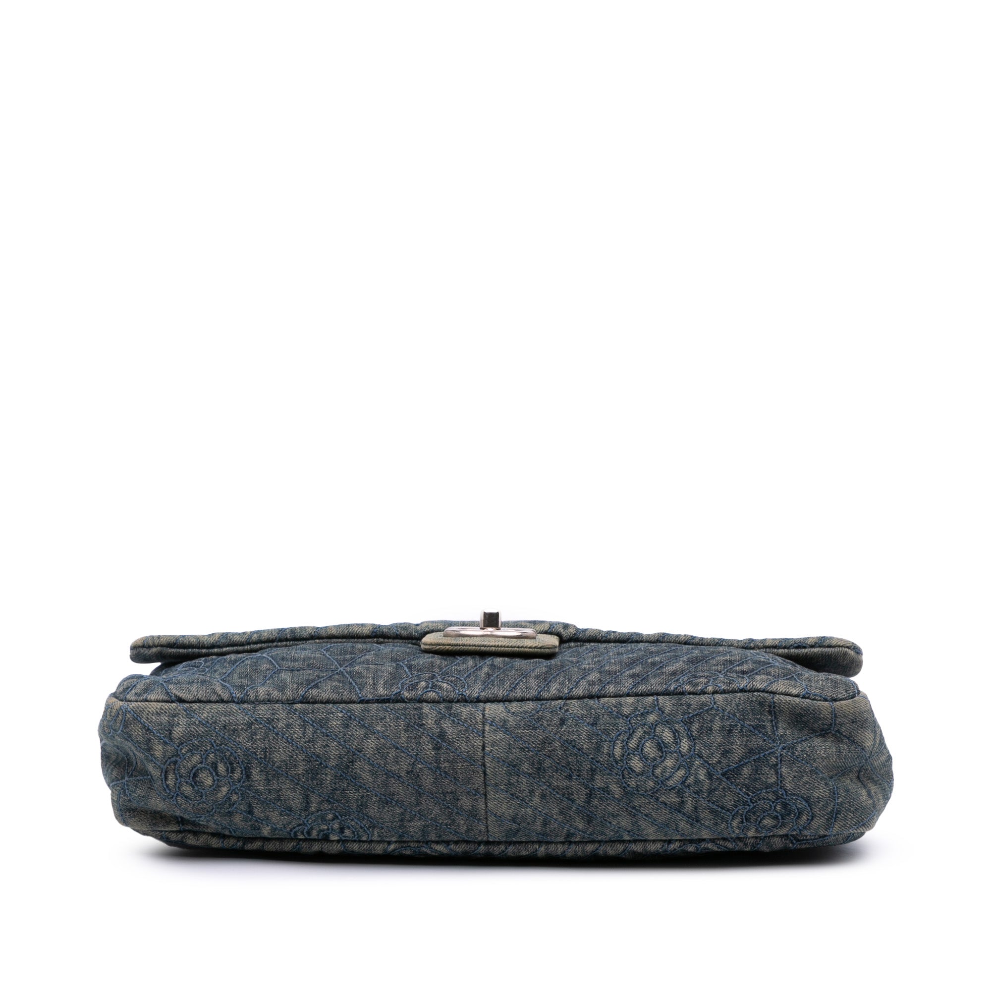 Large Embroidered Denim Camellia Flap