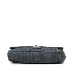 Large Embroidered Denim Camellia Flap