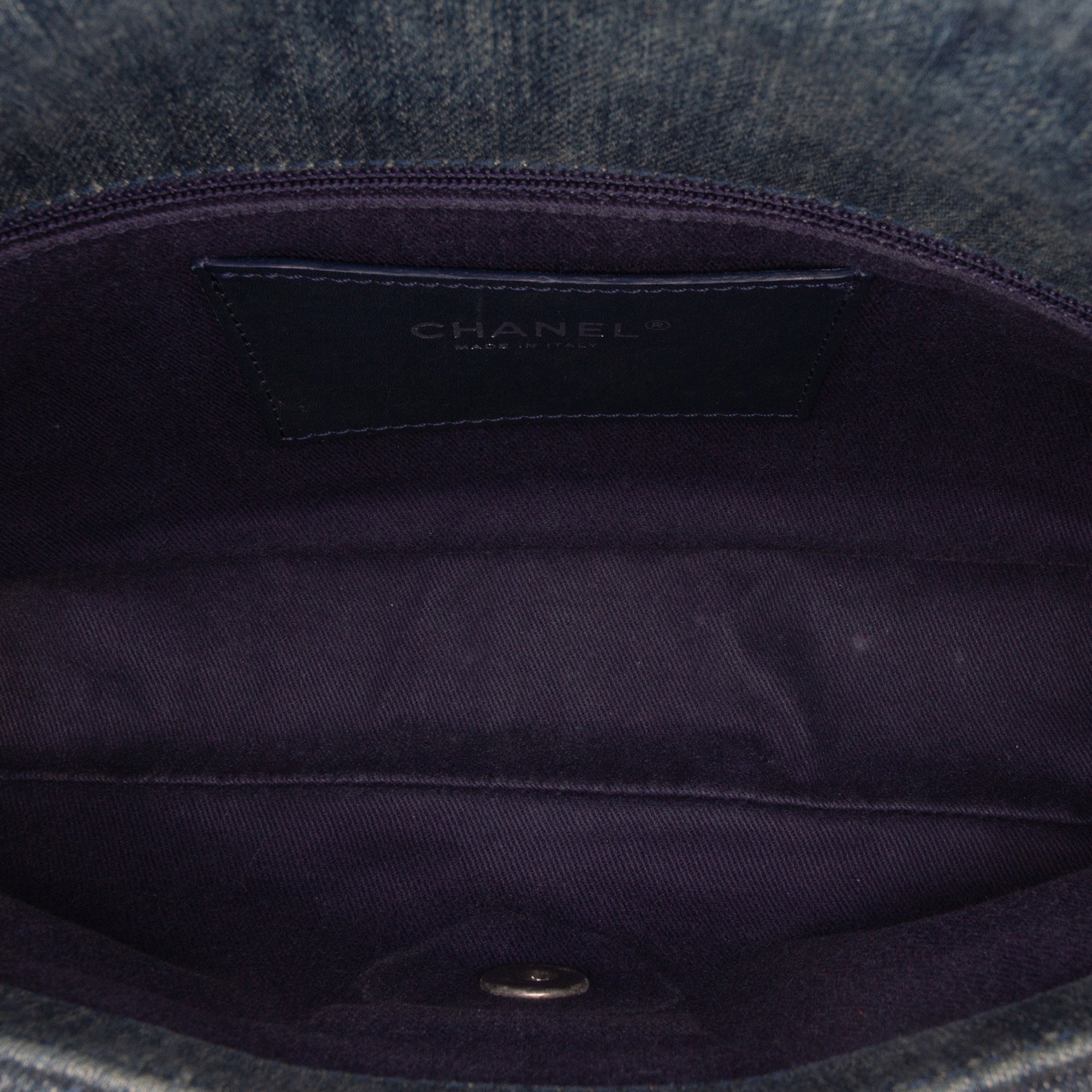 Large Embroidered Denim Camellia Flap