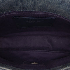 Large Embroidered Denim Camellia Flap
