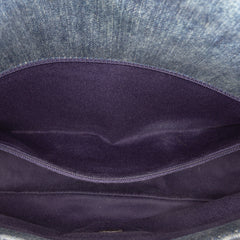 Large Embroidered Denim Camellia Flap