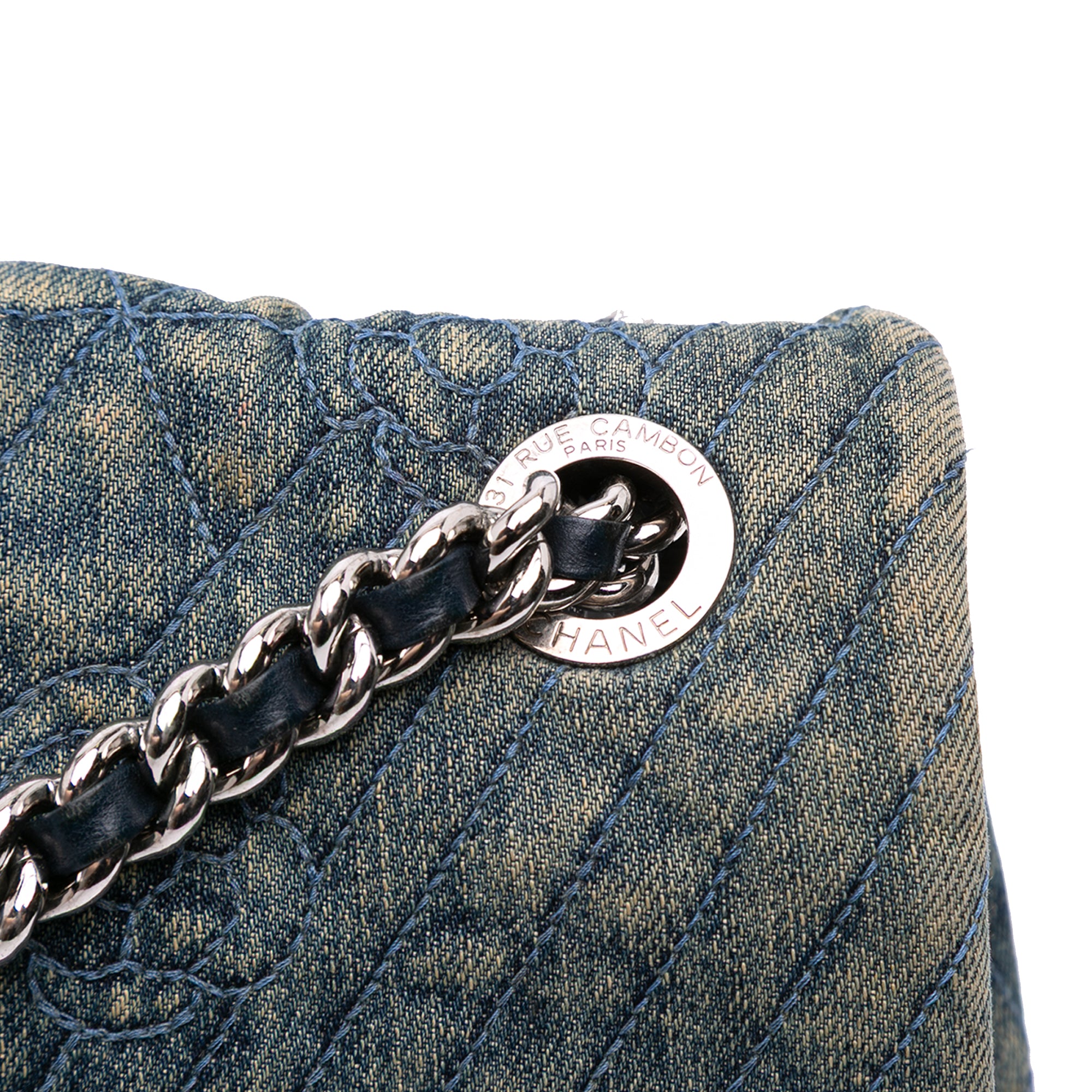 Large Embroidered Denim Camellia Flap