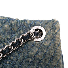 Large Embroidered Denim Camellia Flap