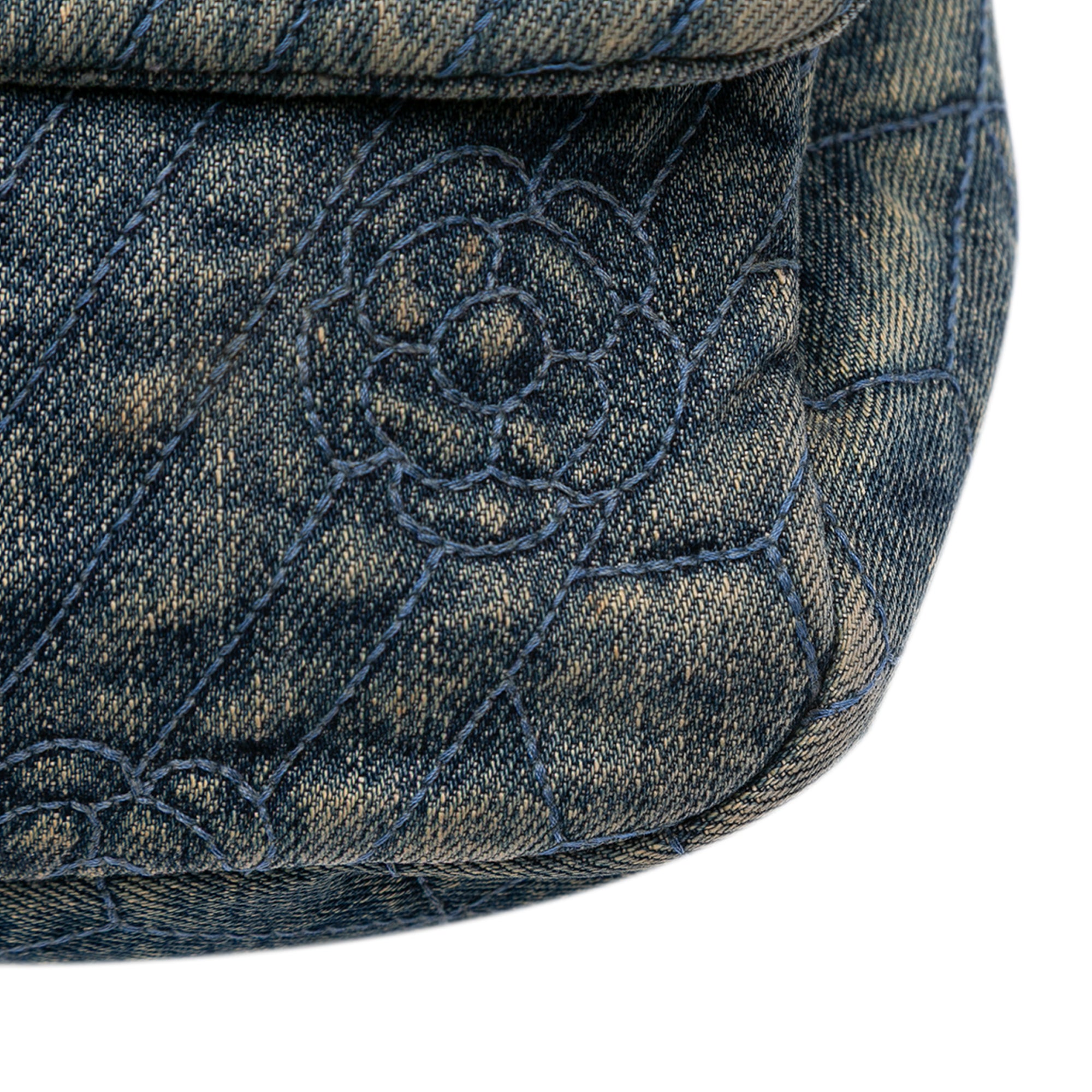 Large Embroidered Denim Camellia Flap