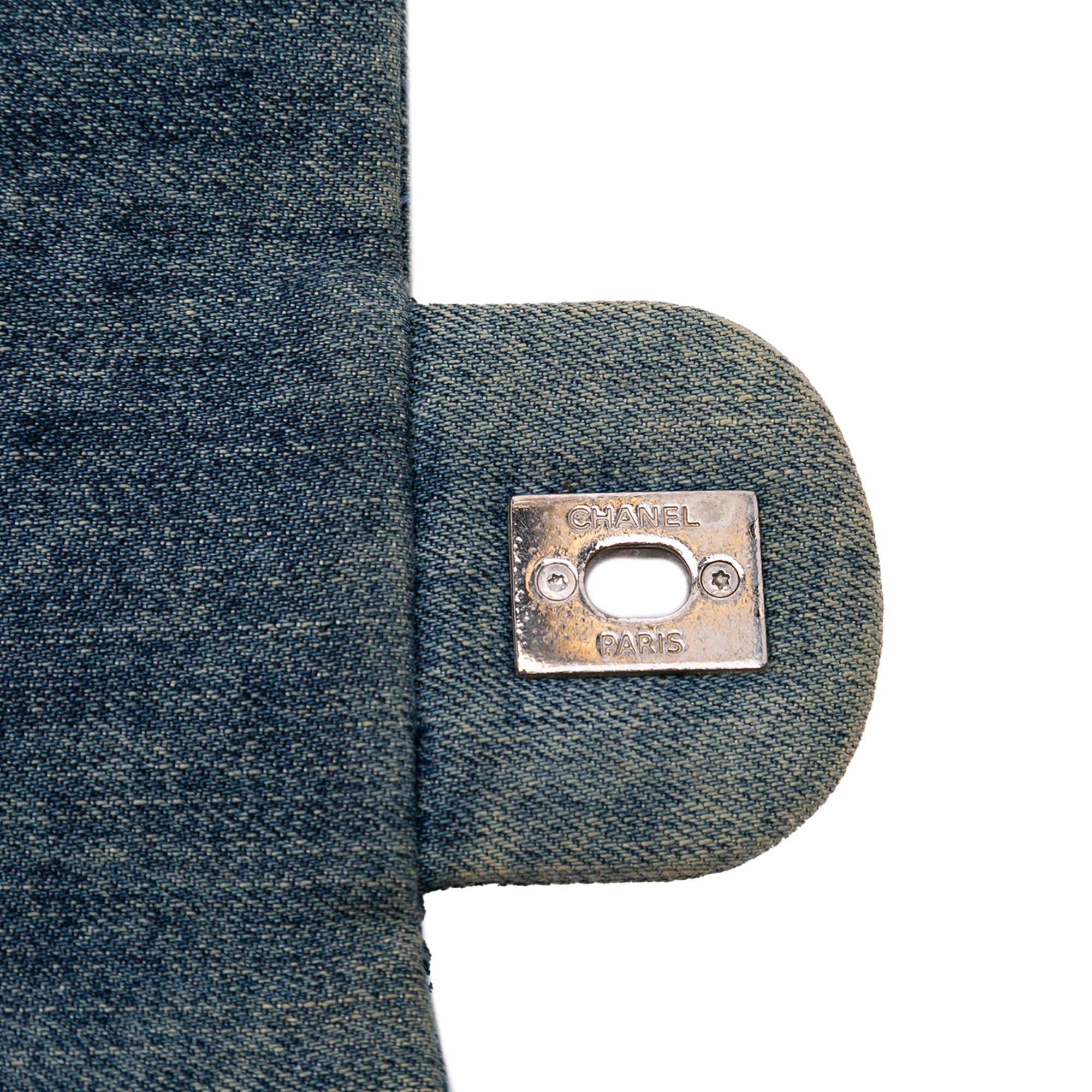 Large Embroidered Denim Camellia Flap