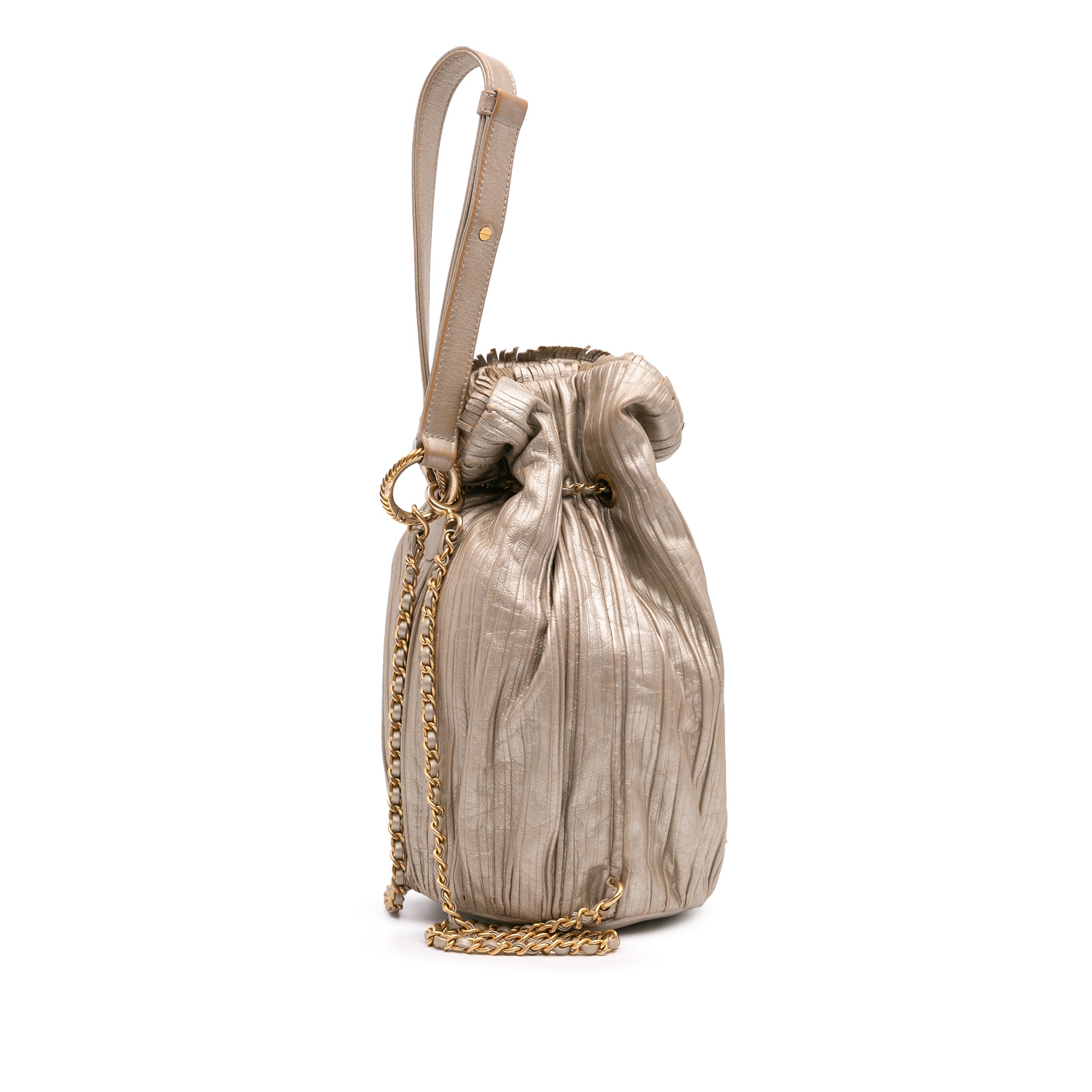 Small Metallic Calfskin Coco Pleats Drawstring Backpack