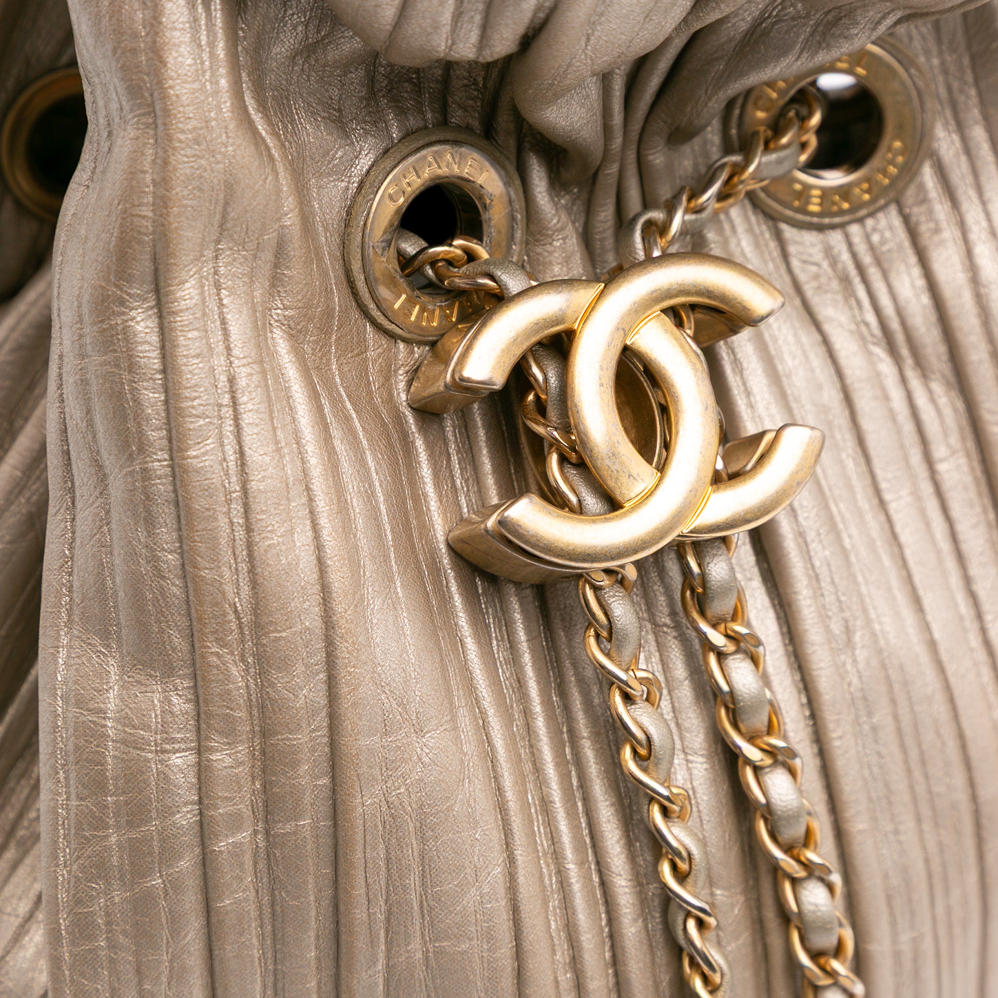 Small Metallic Calfskin Coco Pleats Drawstring Backpack
