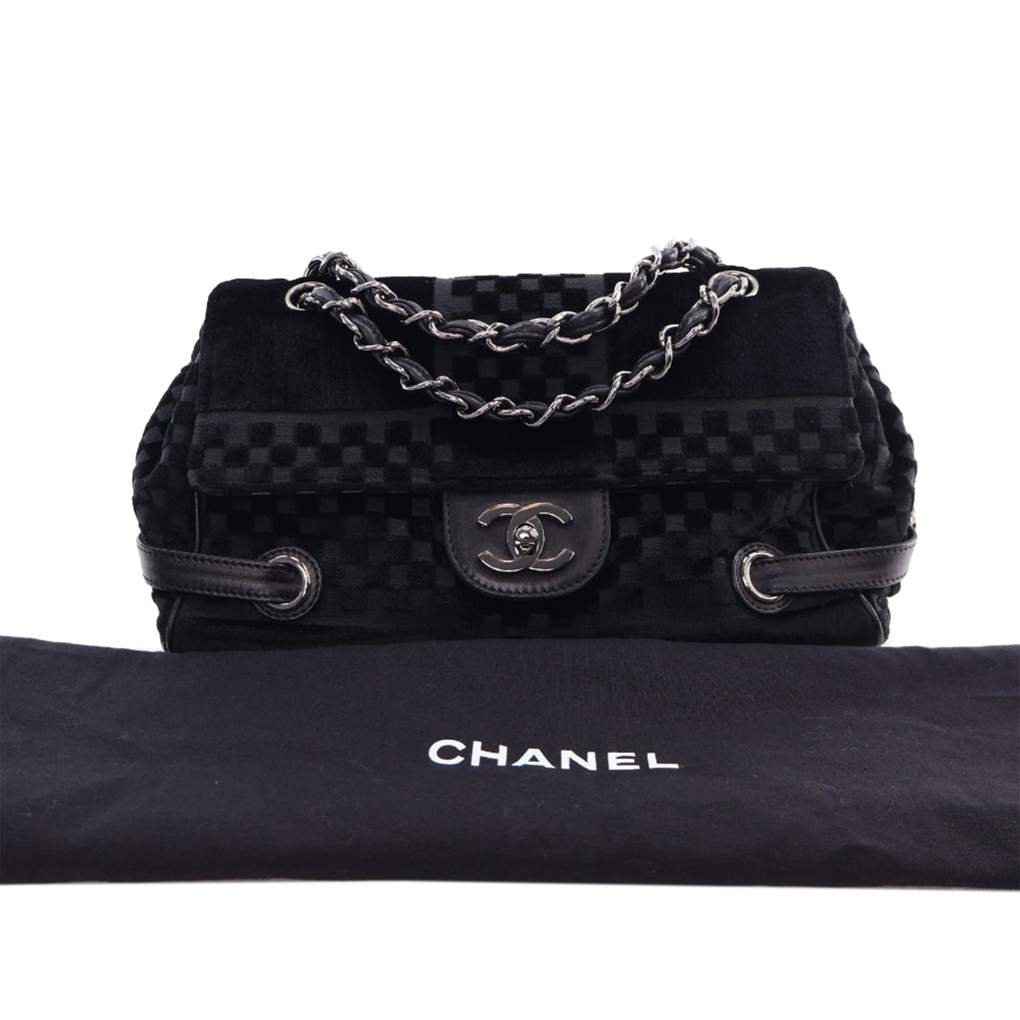 CC Check Embossed Velvet Belted Side Flap