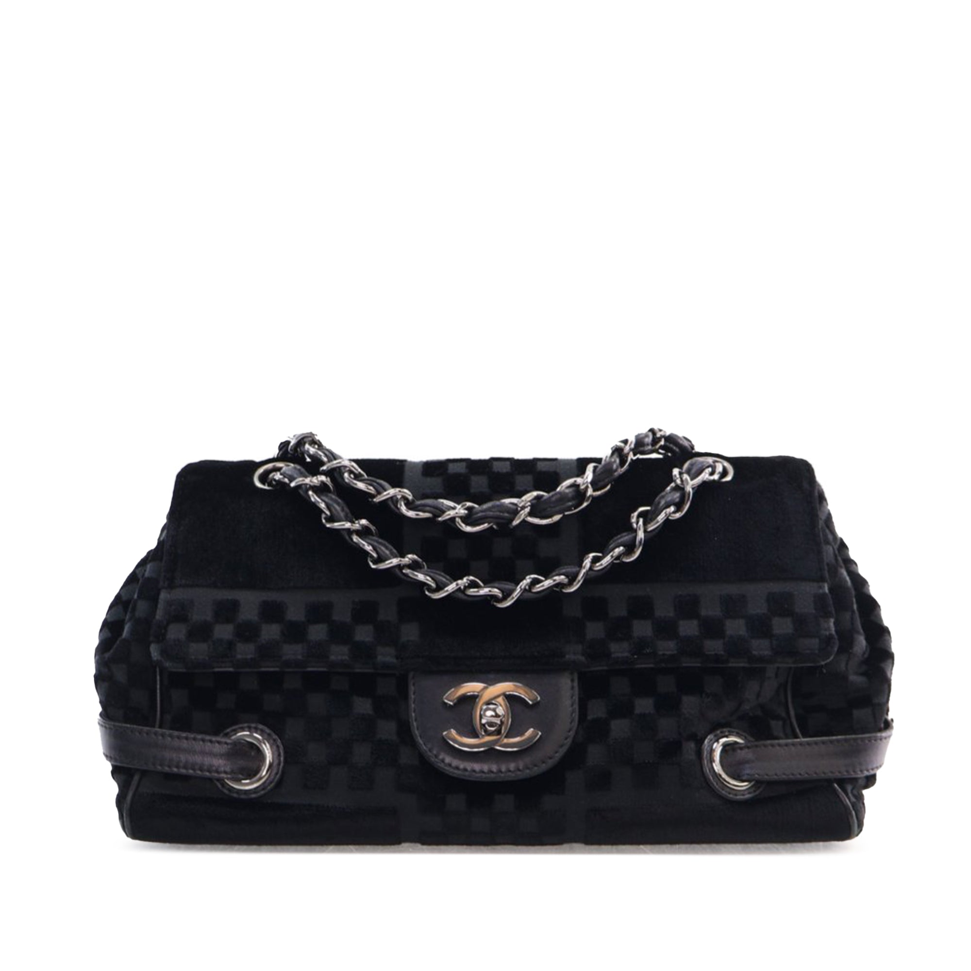 CC Check Embossed Velvet Belted Side Flap