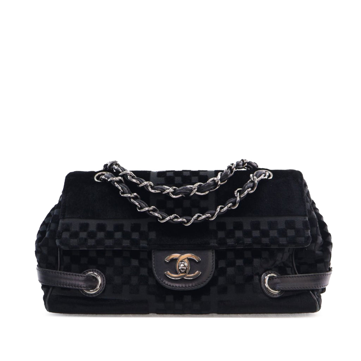CC Check Embossed Velvet Belted Side Flap