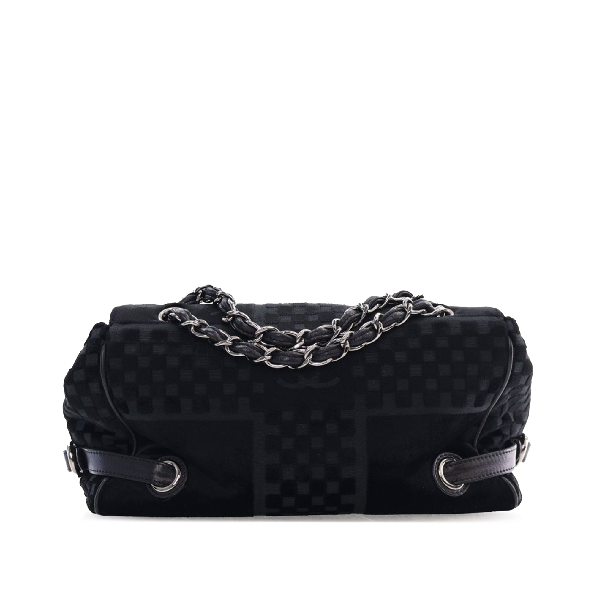 CC Check Embossed Velvet Belted Side Flap