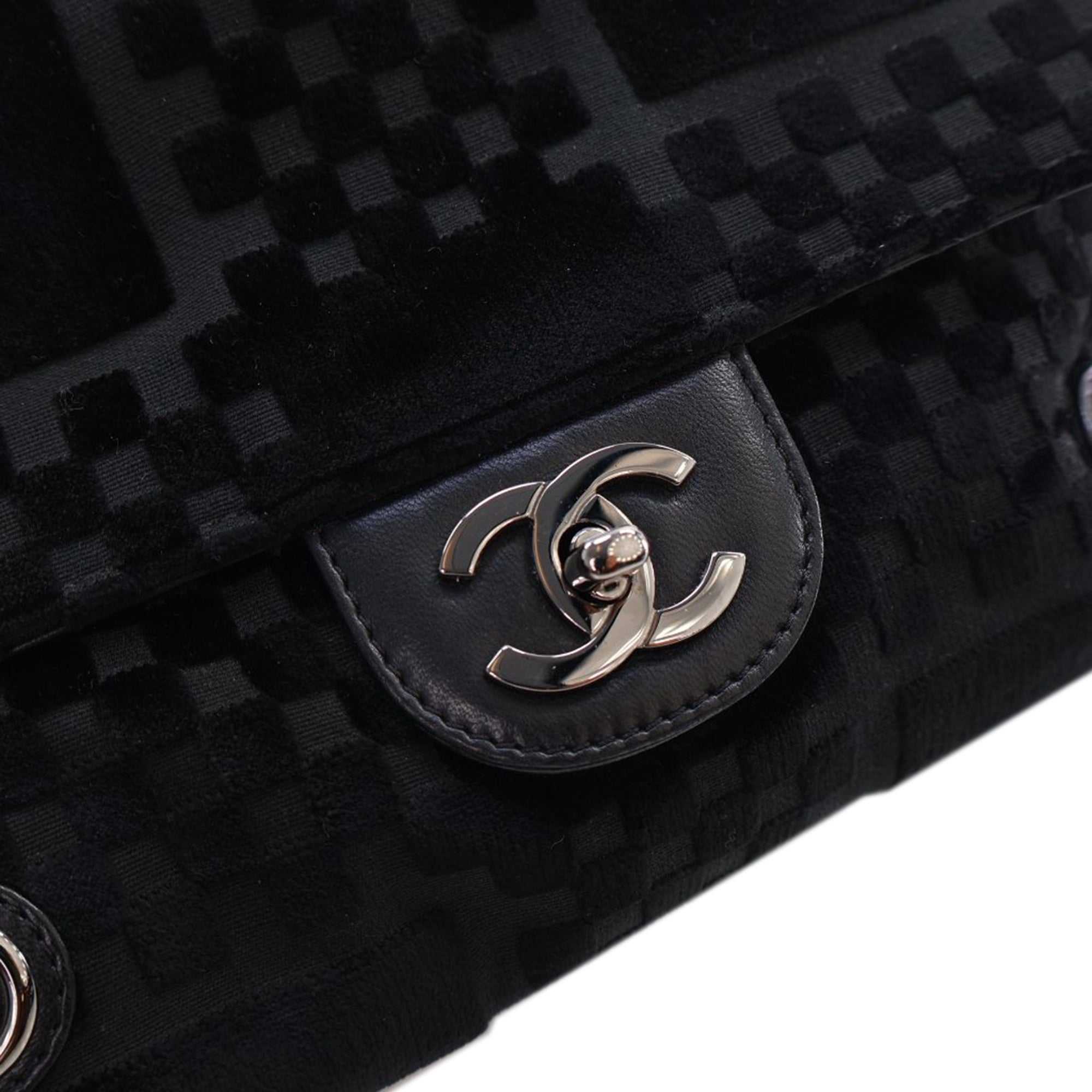 CC Check Embossed Velvet Belted Side Flap