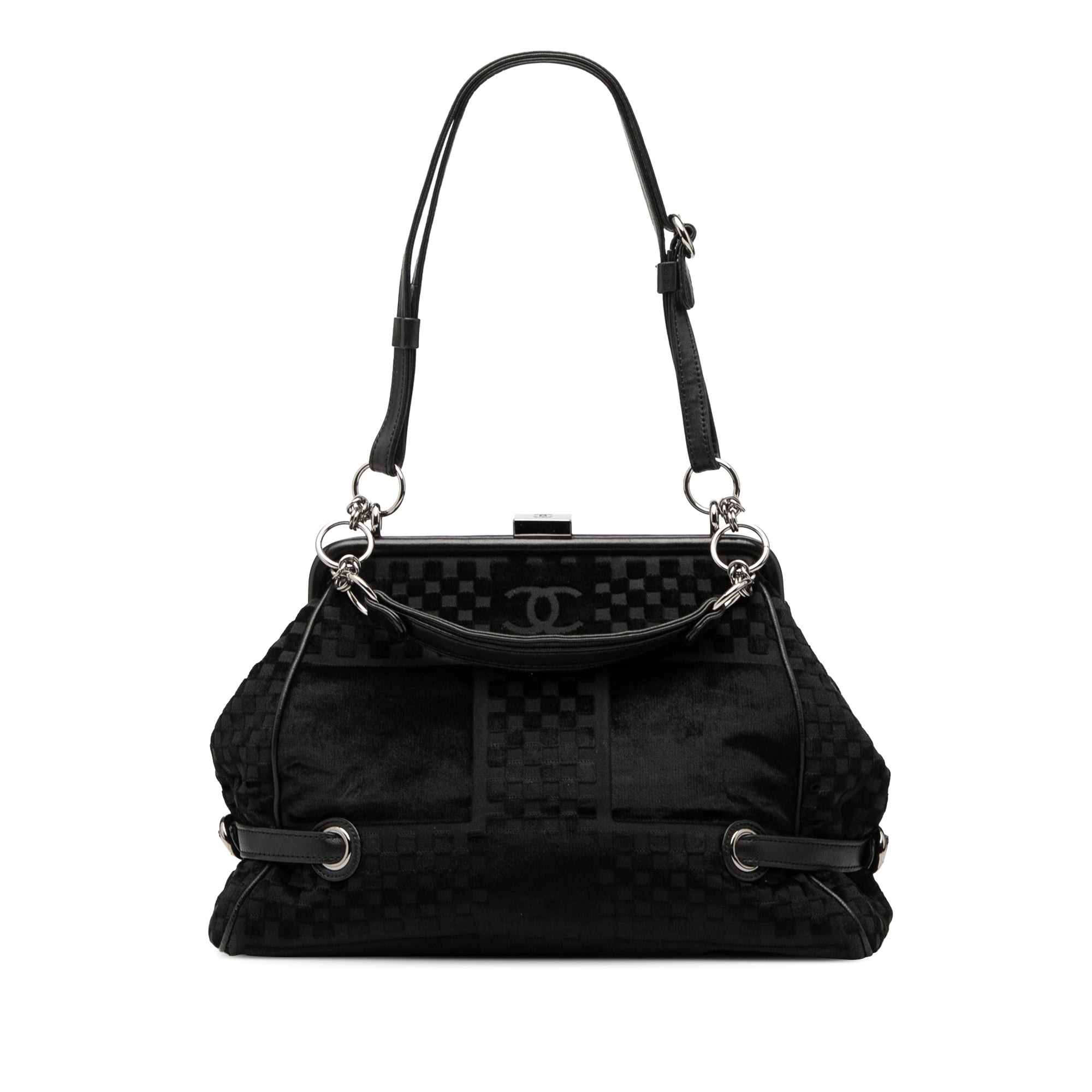 CC Check Embossed Velvet Belted Side Frame Bag
