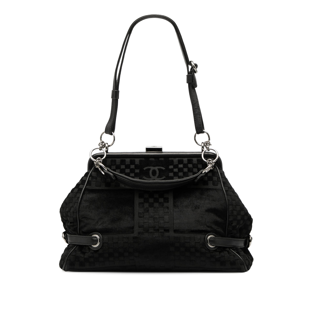 CC Check Embossed Velvet Belted Side Frame Bag