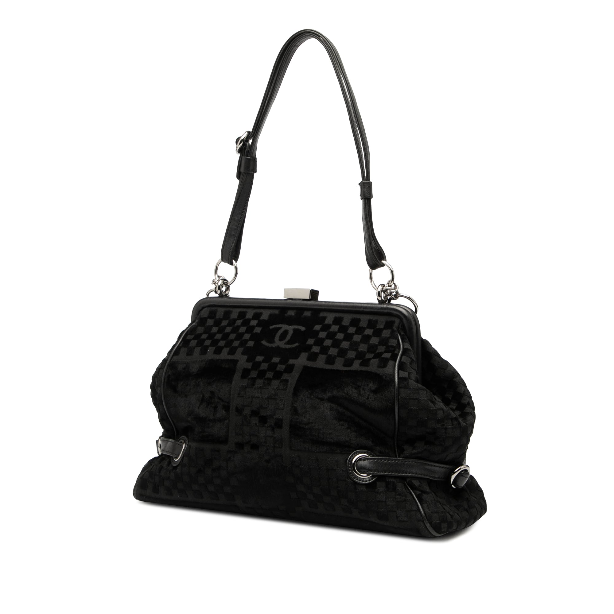 CC Check Embossed Velvet Belted Side Frame Bag