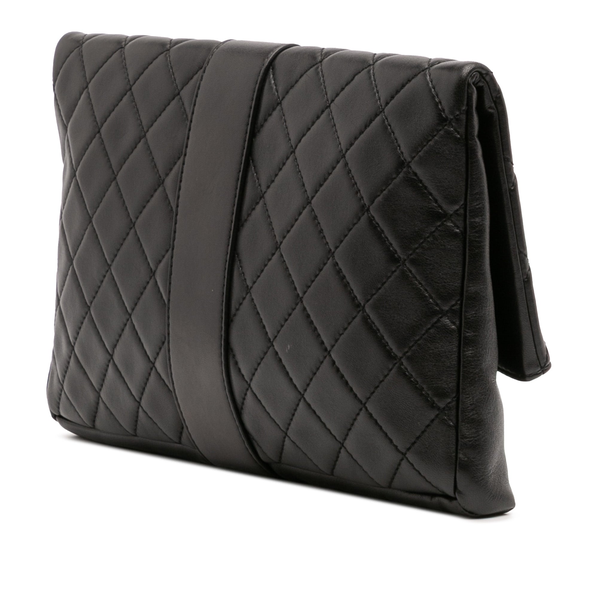 CC Quilted Lambskin Grip Clutch