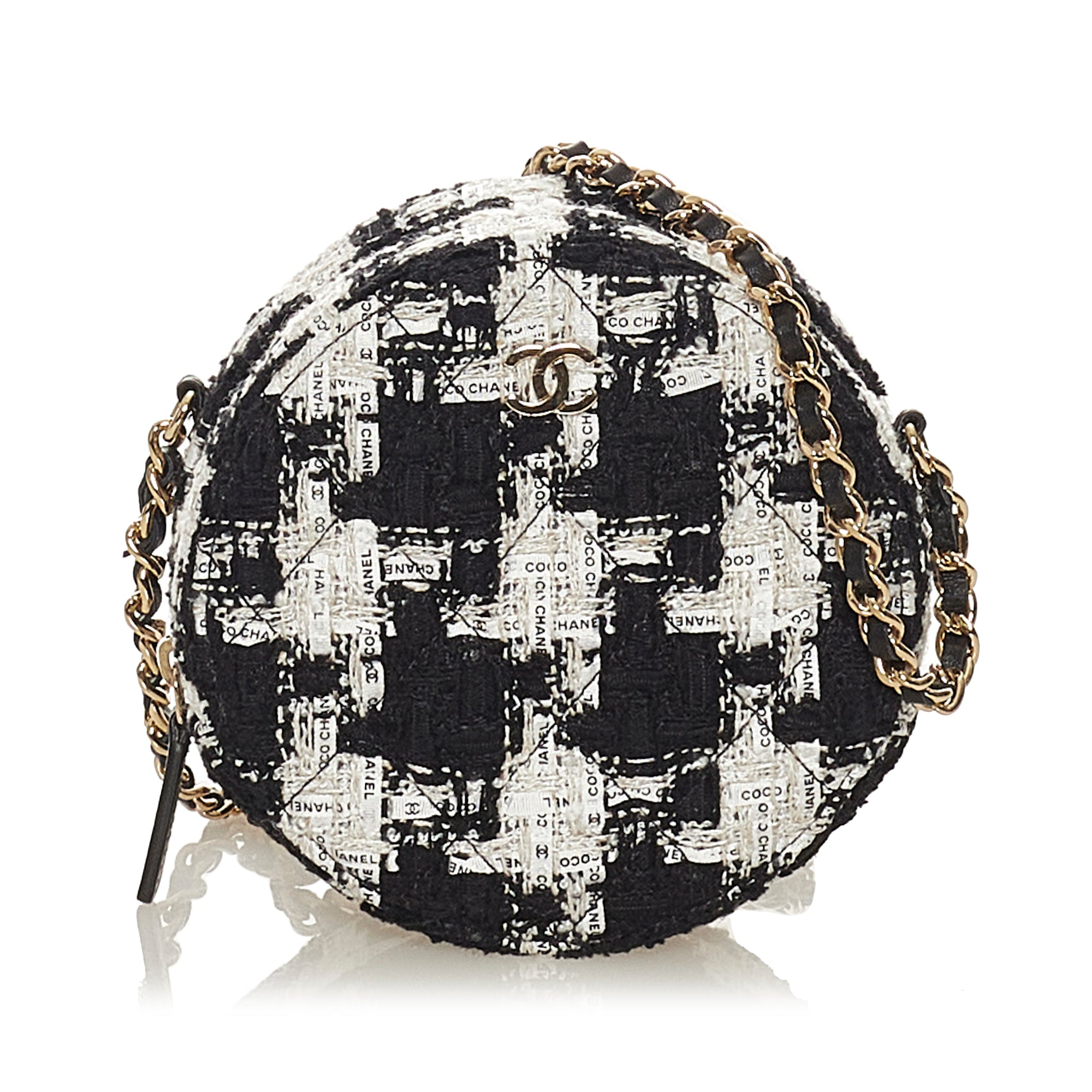 Tweed Round Clutch with Chain_0