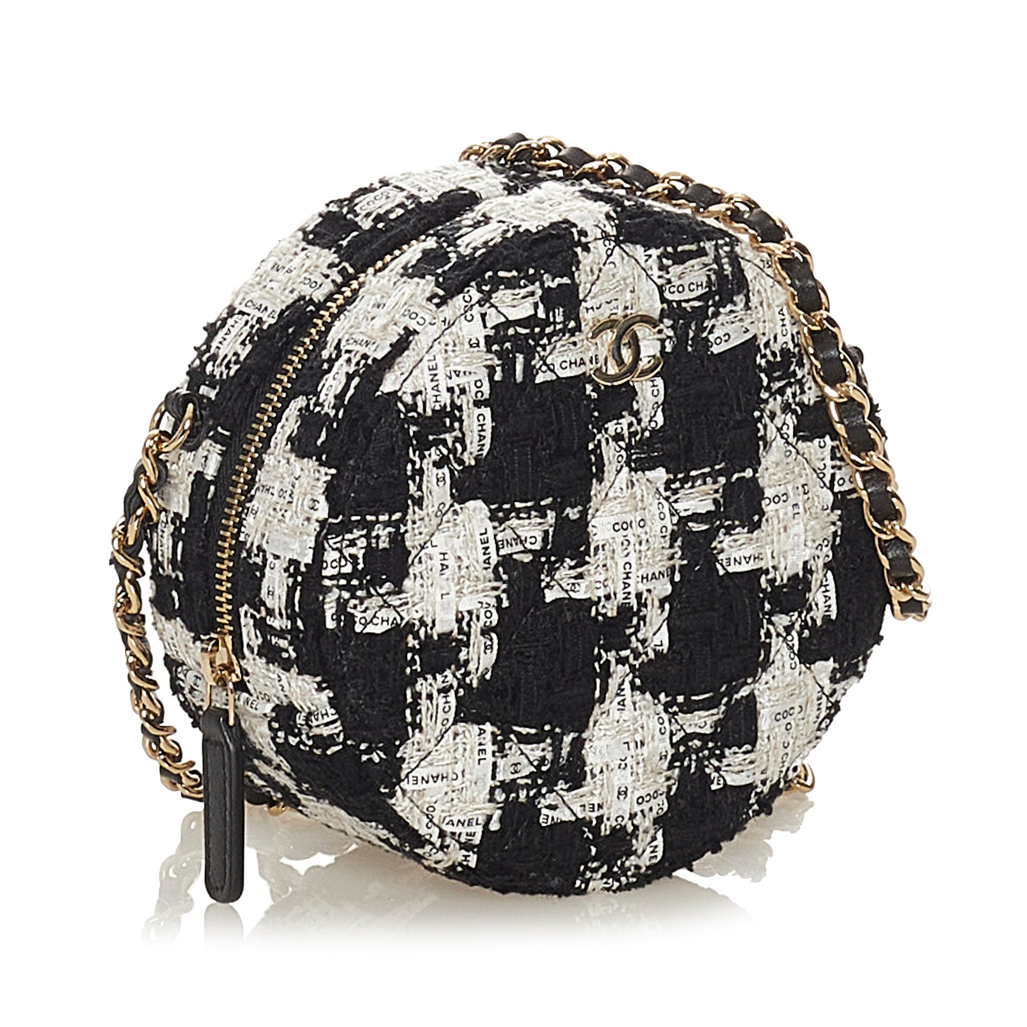 Tweed Round Clutch with Chain_1