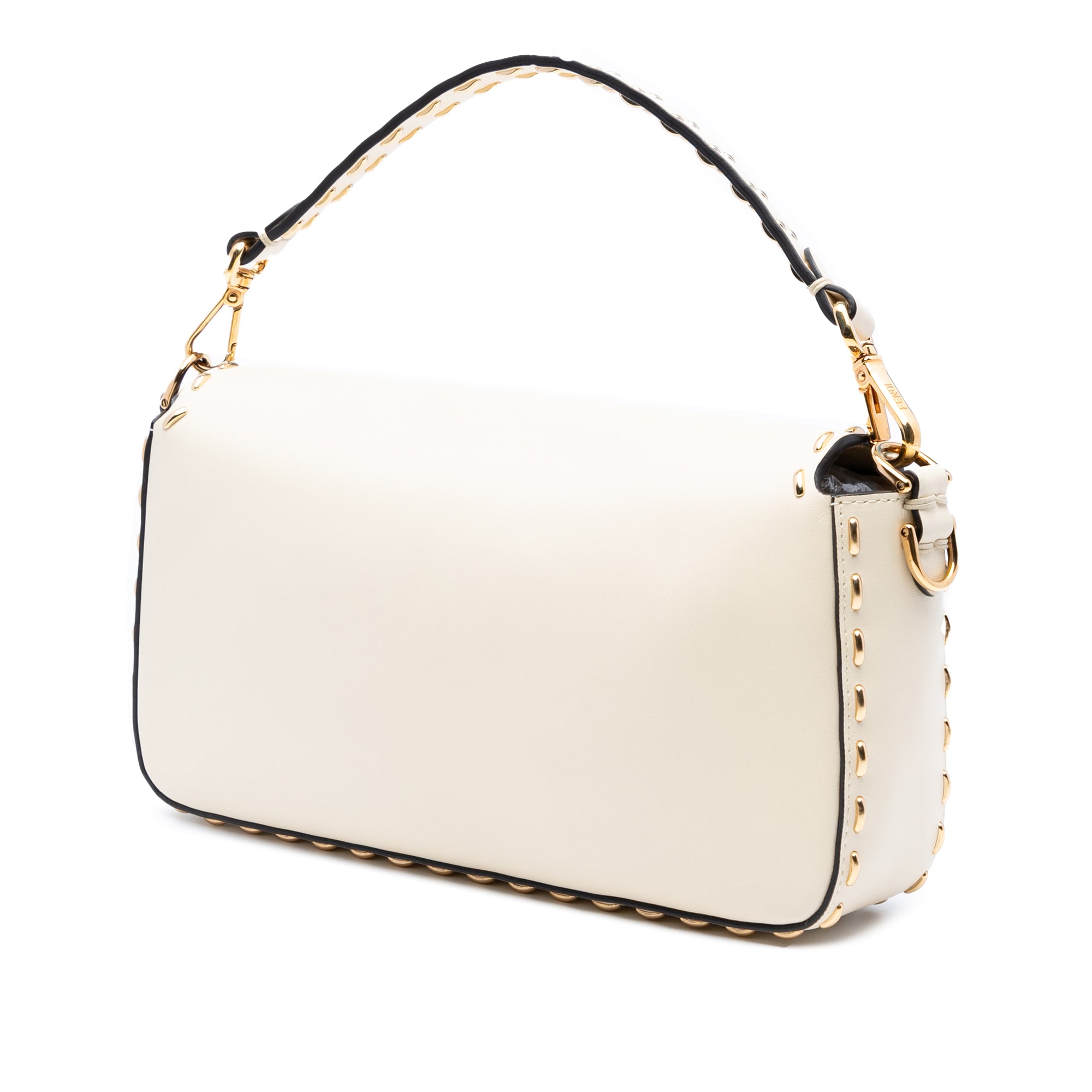 Leather Metal Stitch Baguette Satchel