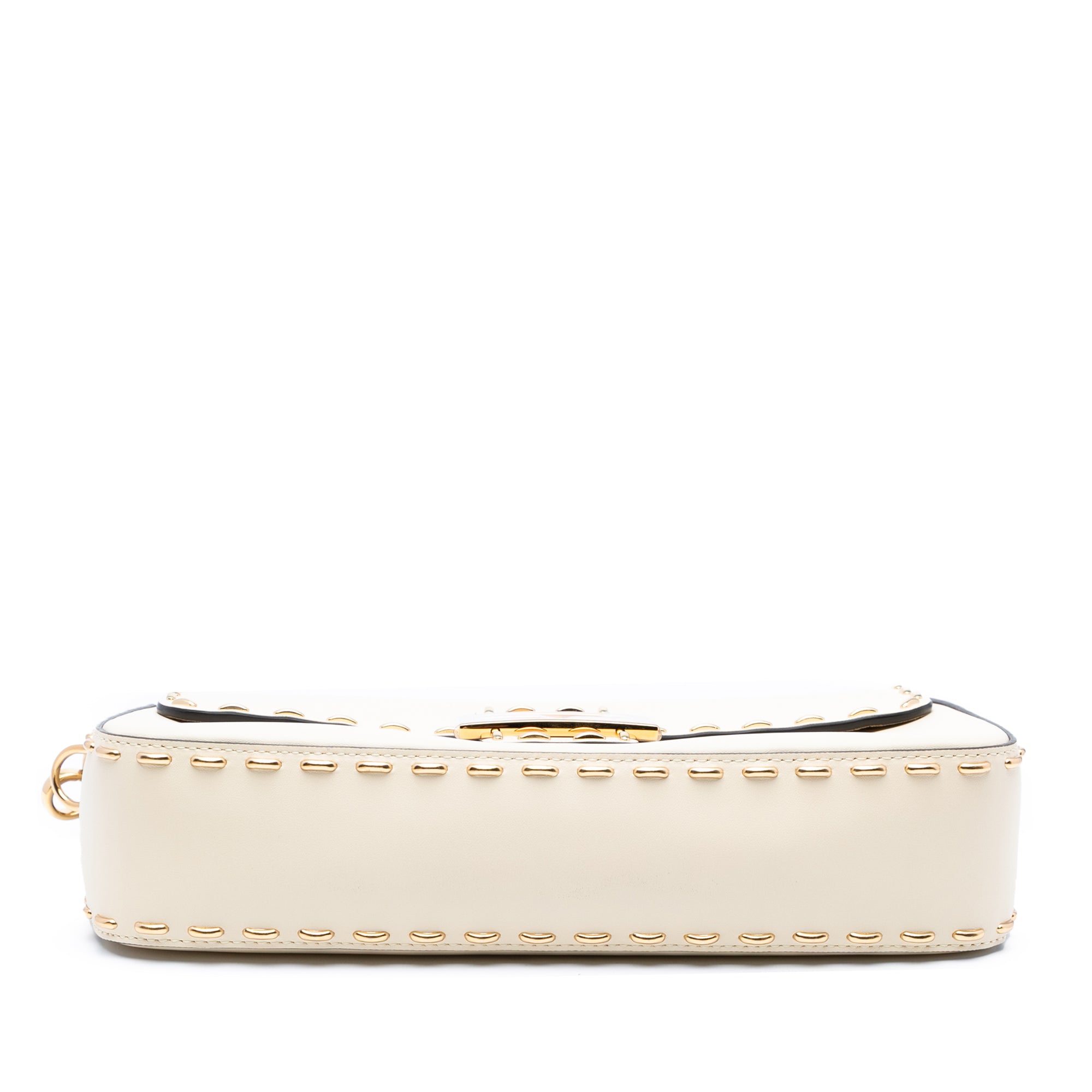 Leather Metal Stitch Baguette Satchel