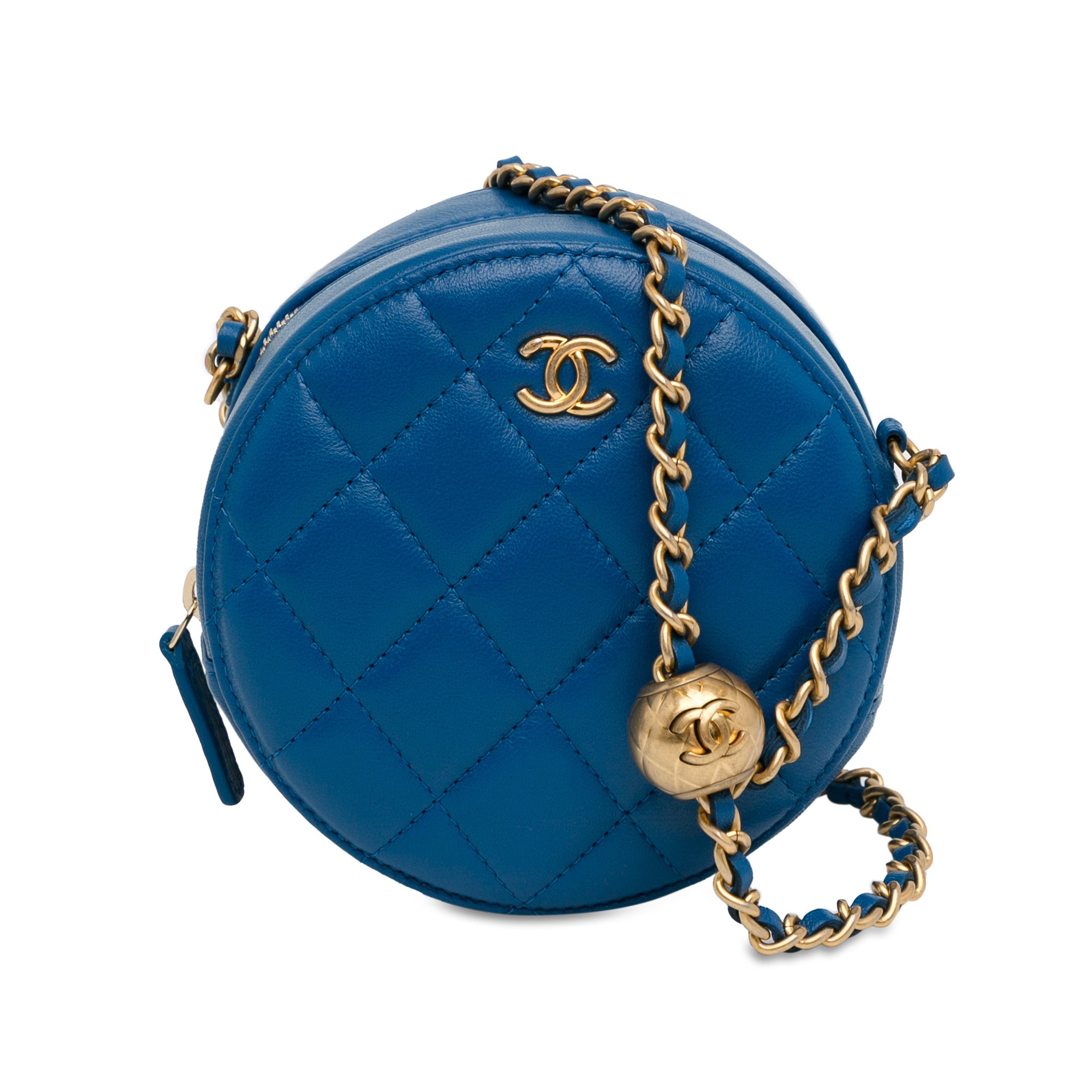 CC Quilted Lambskin Pearl Crush Round Clutch with Chain_0