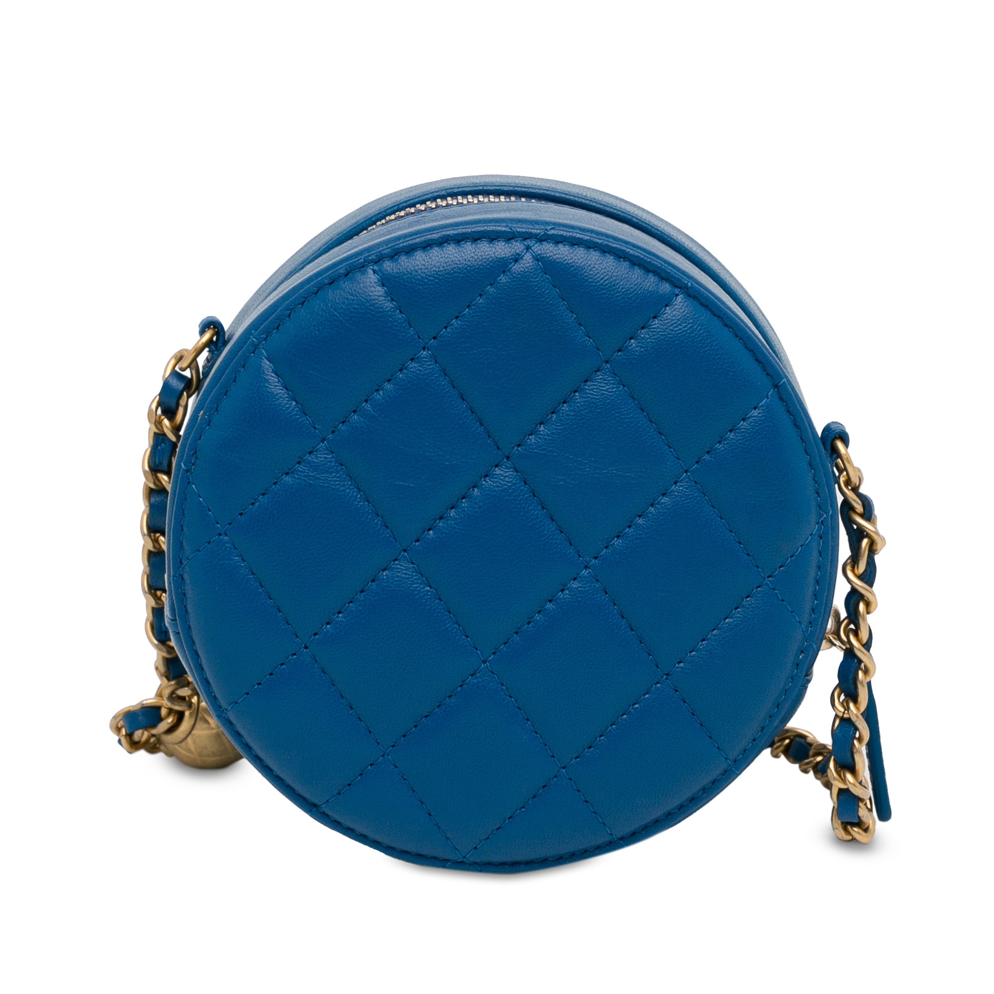 CC Quilted Lambskin Pearl Crush Round Clutch with Chain_2