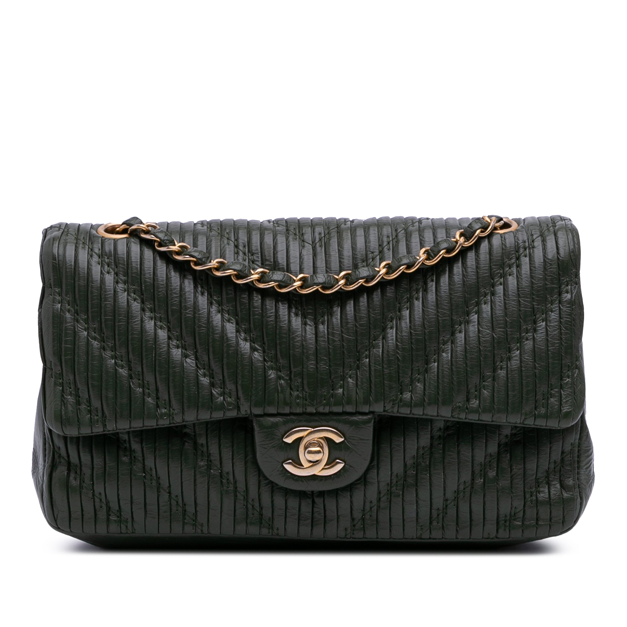 Medium Chevron Calfskin Coco Pleats Double Flap