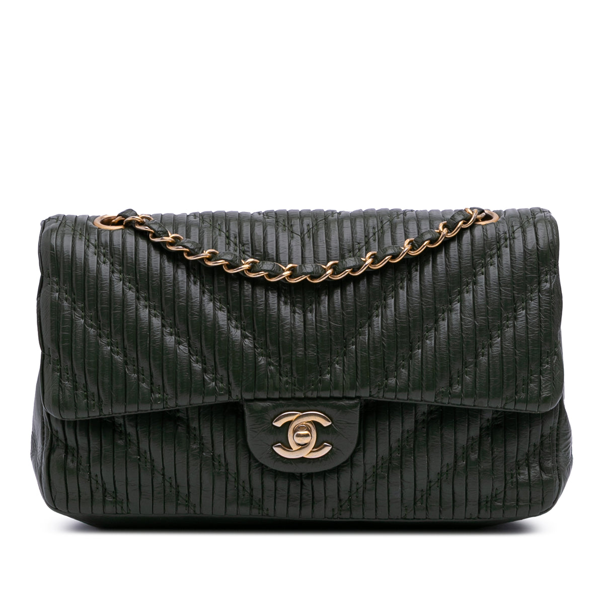 Medium Chevron Calfskin Coco Pleats Double Flap