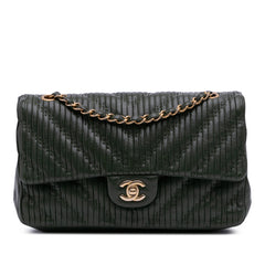 Medium Chevron Calfskin Coco Pleats Double Flap