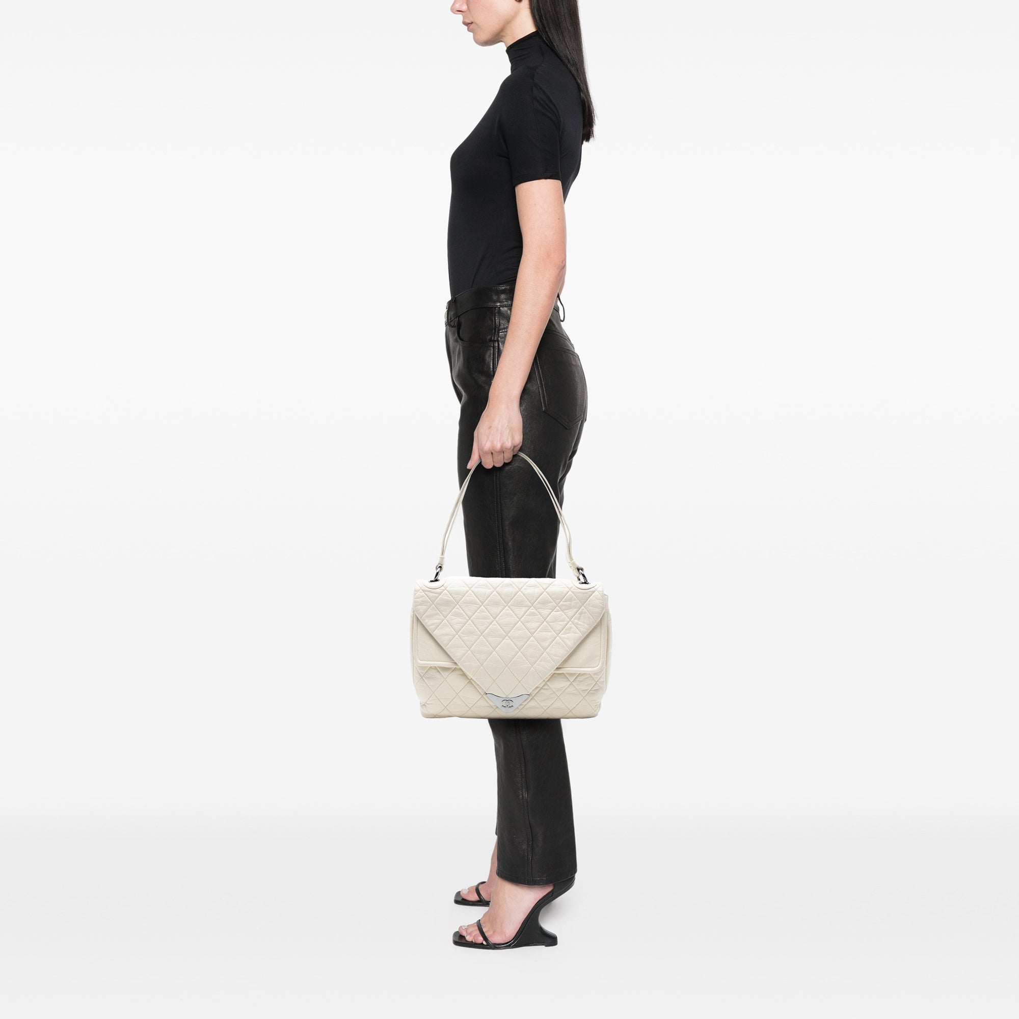 CC Quilted Lambskin Padded Envelope Double Flap