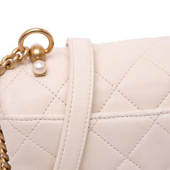 Small Quilted Calfskin Pearl CC Accordion Flap