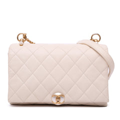 Small Quilted Calfskin Pearl CC Accordion Flap