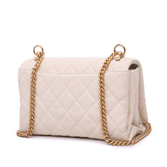 Small Quilted Calfskin Pearl CC Accordion Flap