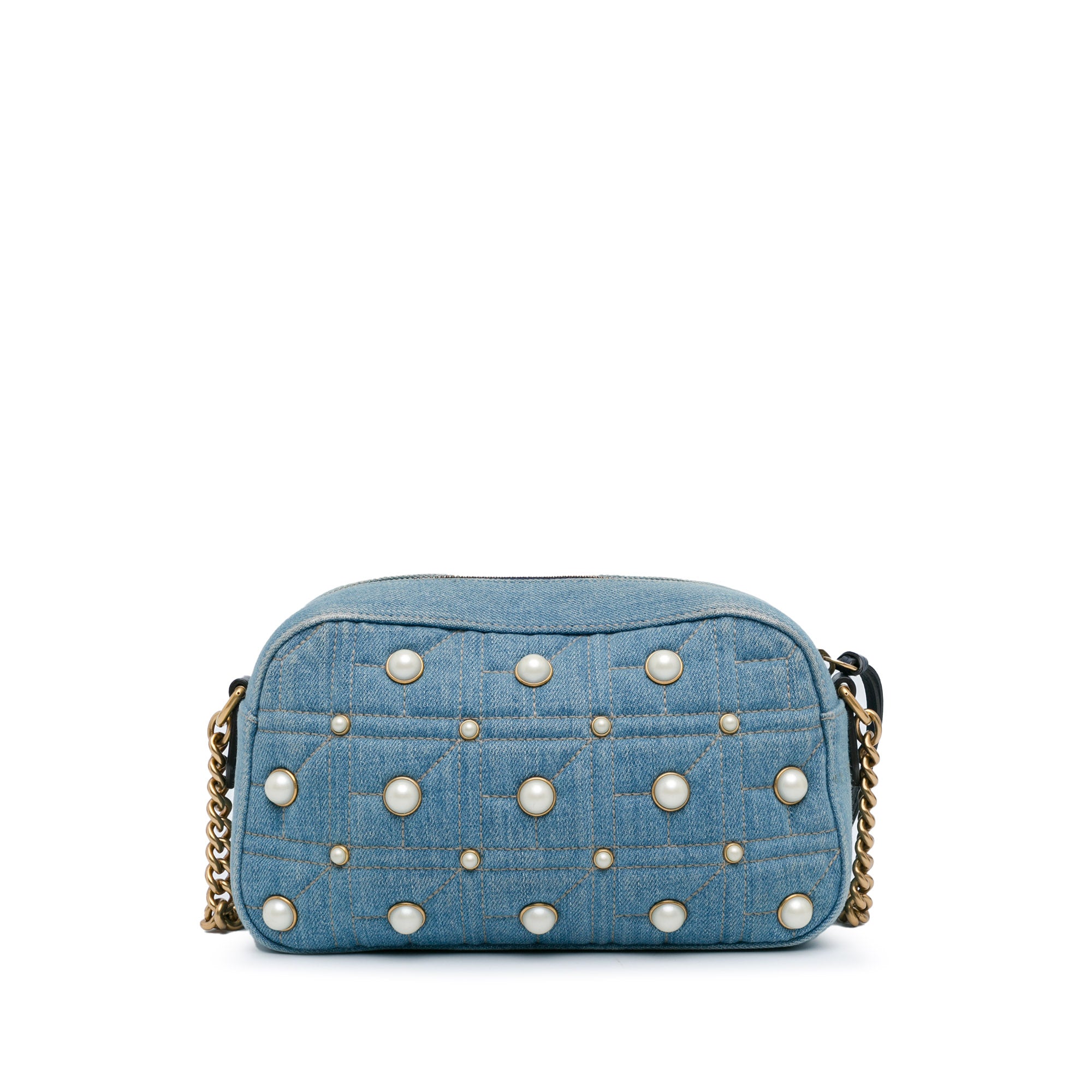 Small GG Marmont Pearl Studded Denim Crossbody Bag_2