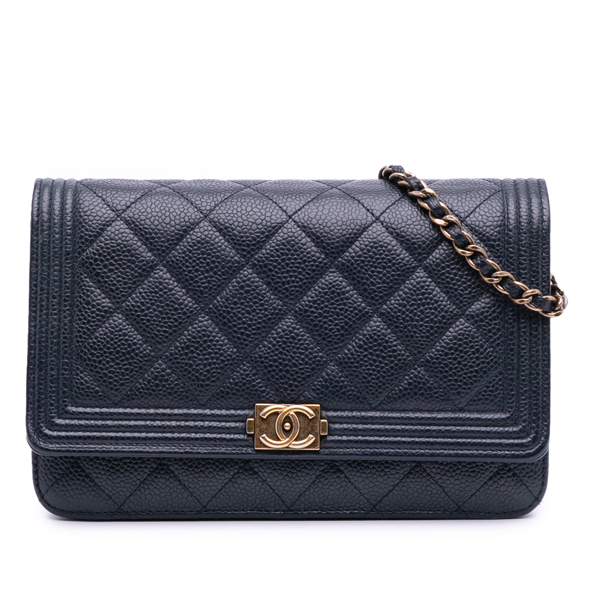 Quilted Caviar Boy Wallet on Chain