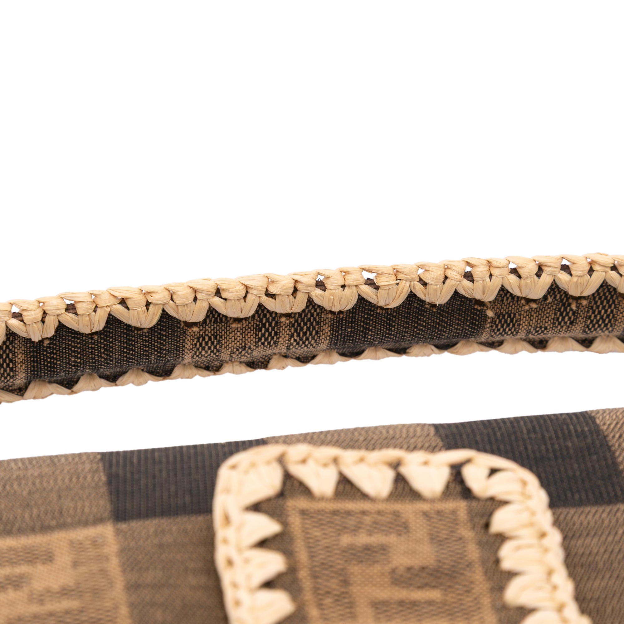 Pequin Gingham Canvas And Raffia Baguette Satchel