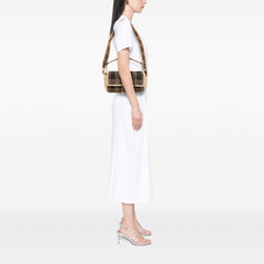 Pequin Gingham Canvas And Raffia Baguette Satchel
