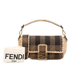 Pequin Gingham Canvas And Raffia Baguette Satchel