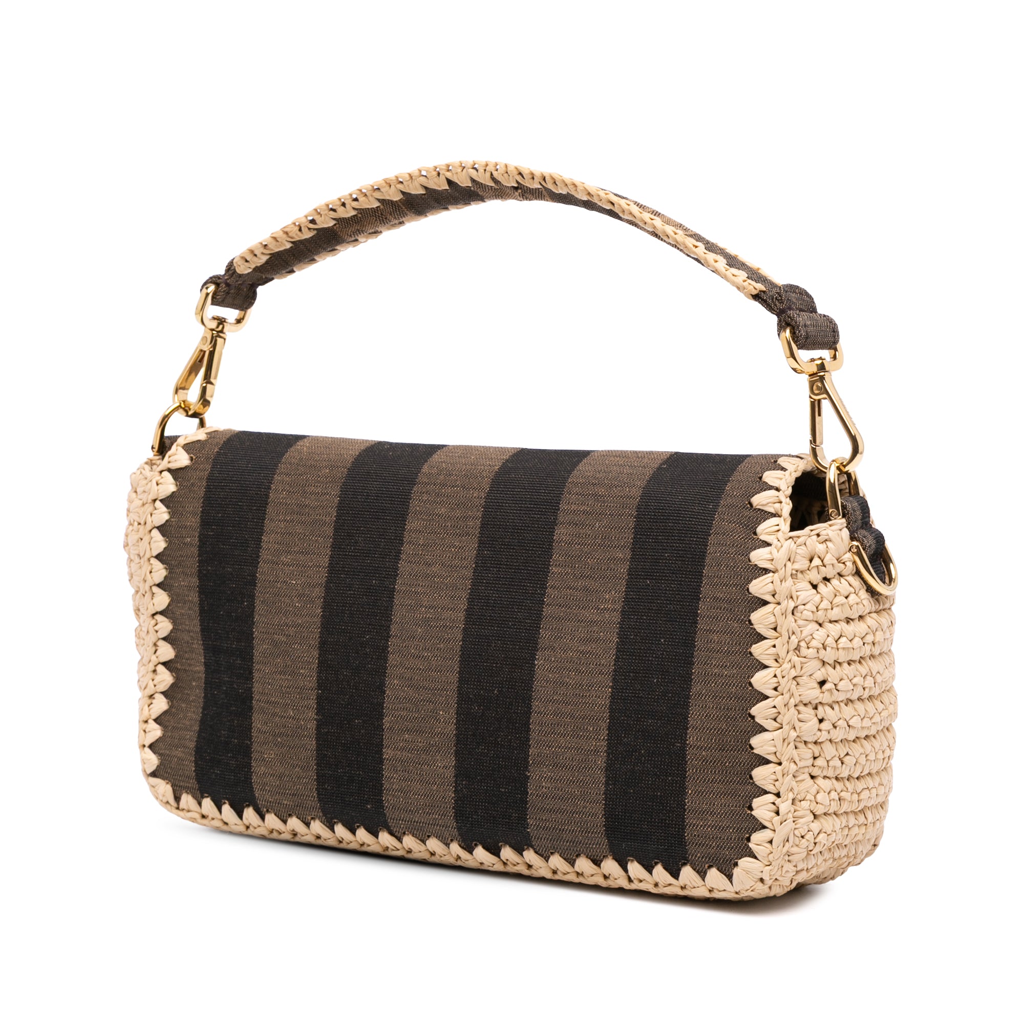 Pequin Gingham Canvas And Raffia Baguette Satchel