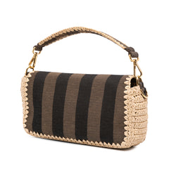 Pequin Gingham Canvas And Raffia Baguette Satchel