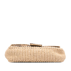 Pequin Gingham Canvas And Raffia Baguette Satchel