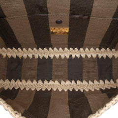 Pequin Gingham Canvas And Raffia Baguette Satchel