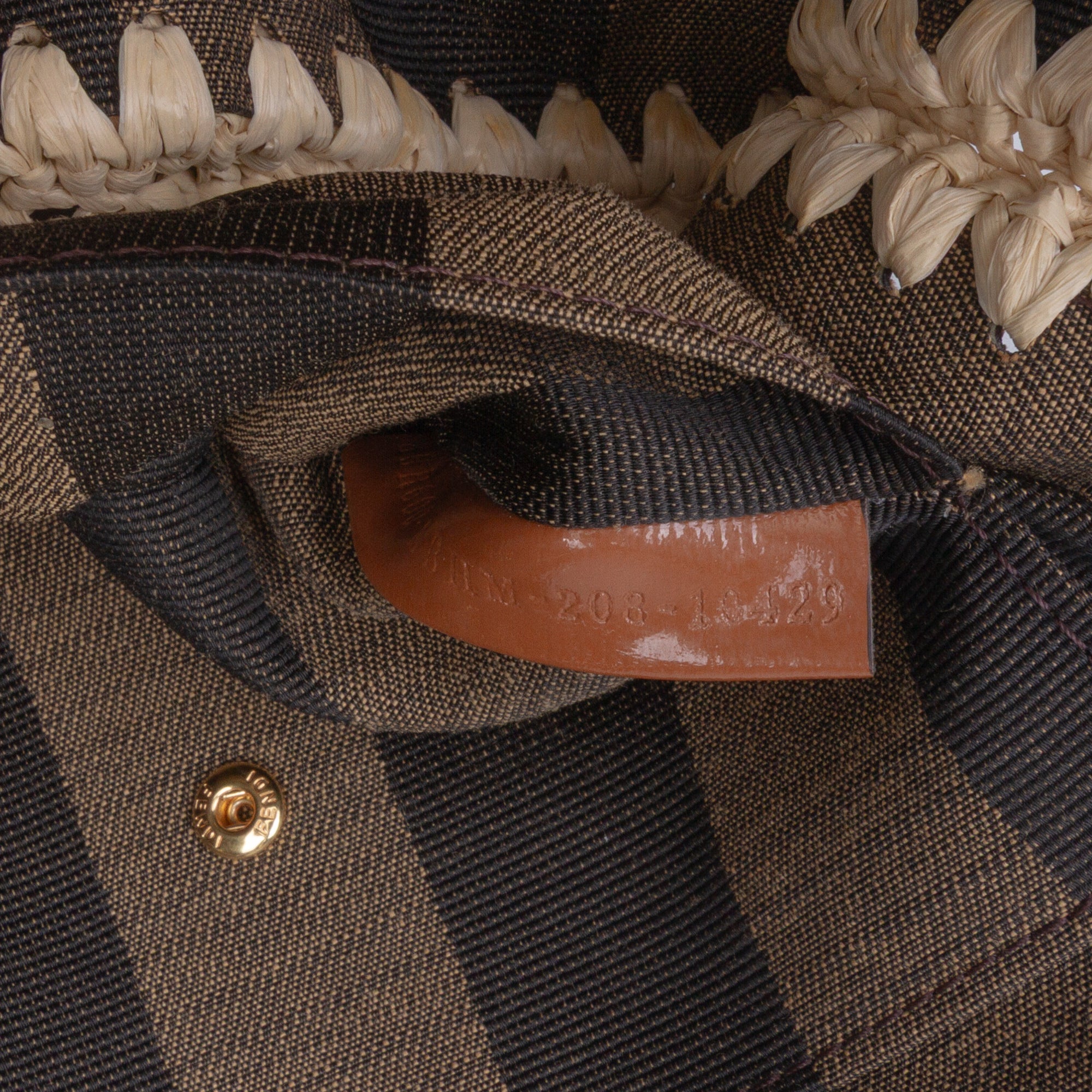 Pequin Gingham Canvas And Raffia Baguette Satchel