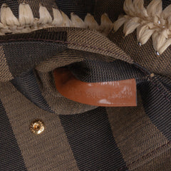 Pequin Gingham Canvas And Raffia Baguette Satchel