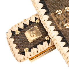 Pequin Gingham Canvas And Raffia Baguette Satchel