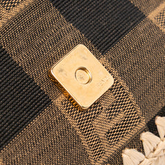 Pequin Gingham Canvas And Raffia Baguette Satchel