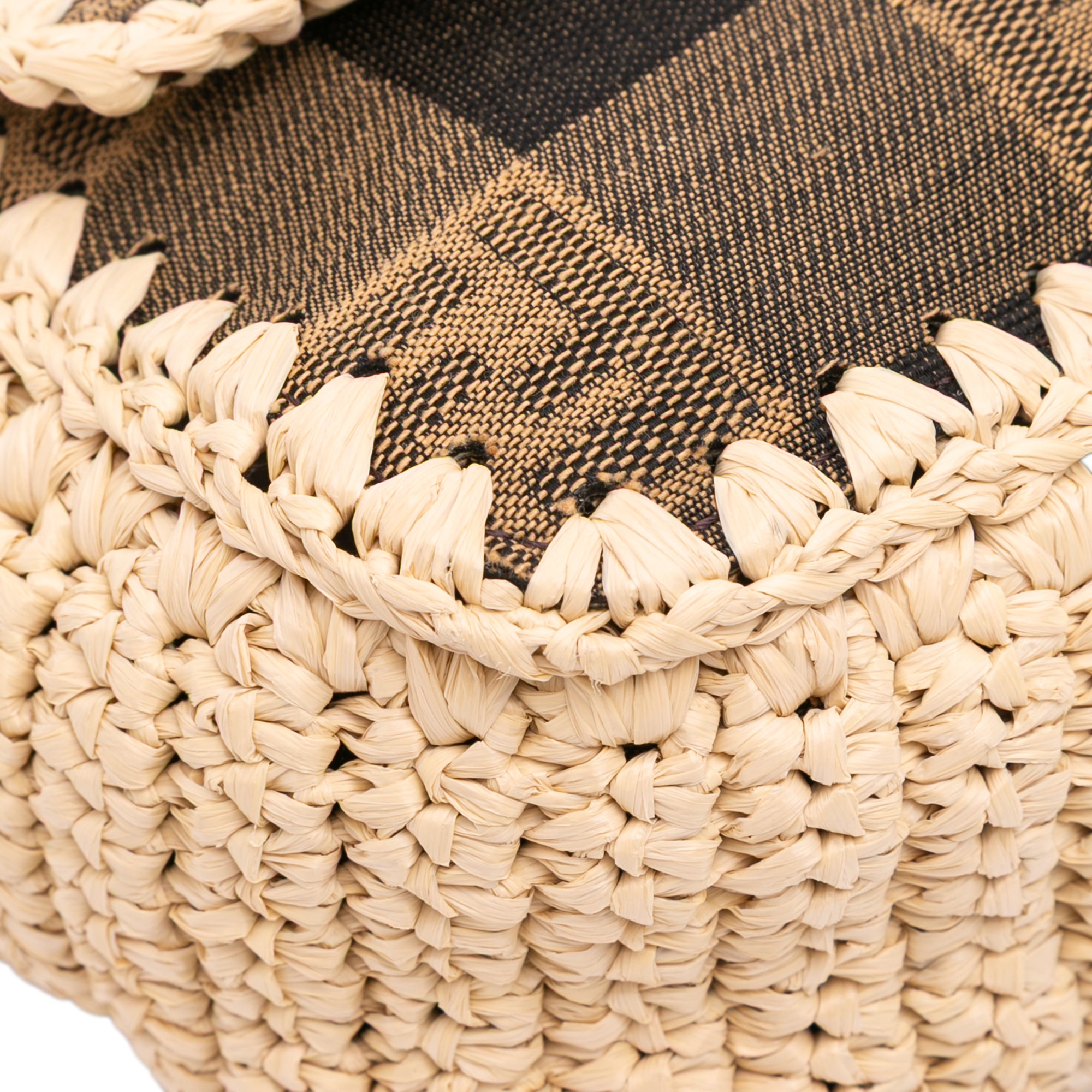 Pequin Gingham Canvas And Raffia Baguette Satchel