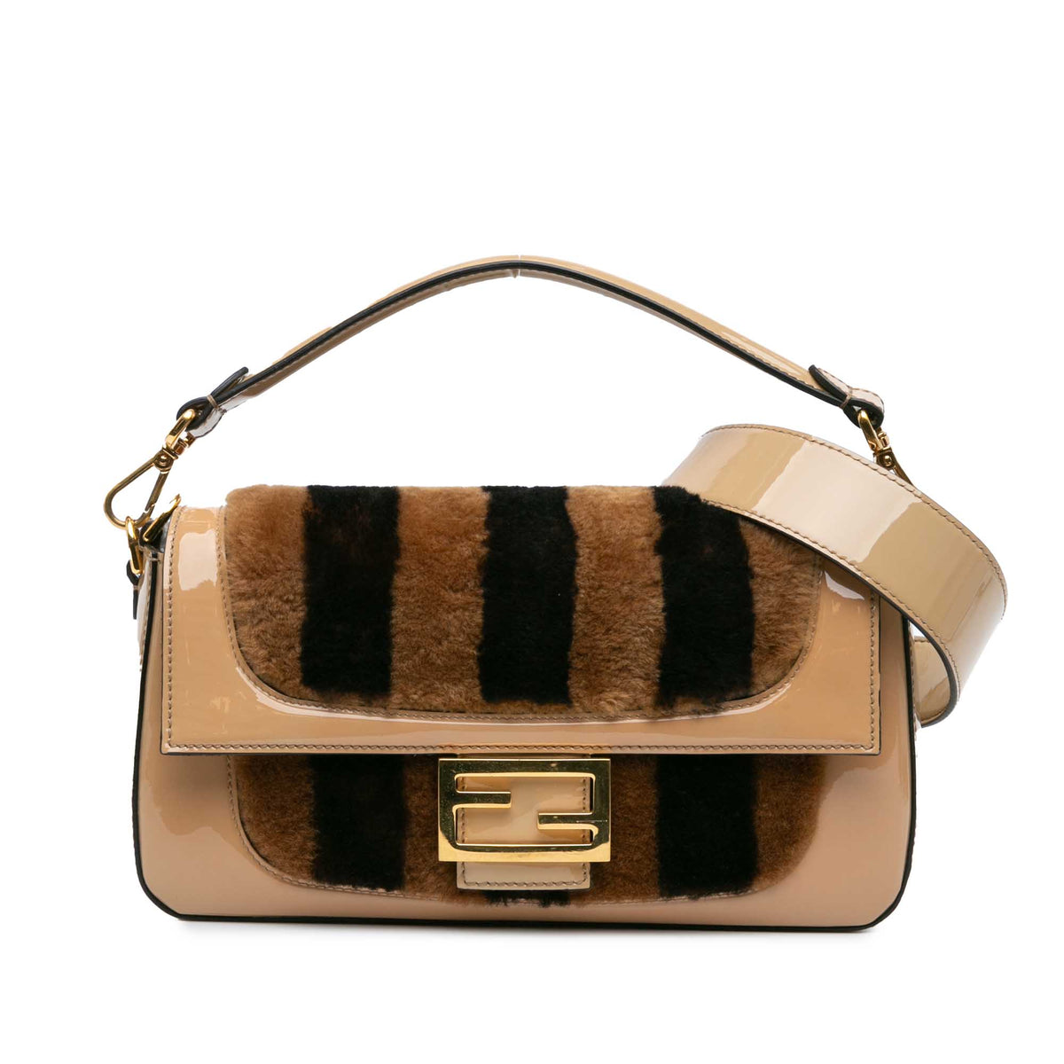 Shearling Pequin Baguette Satchel