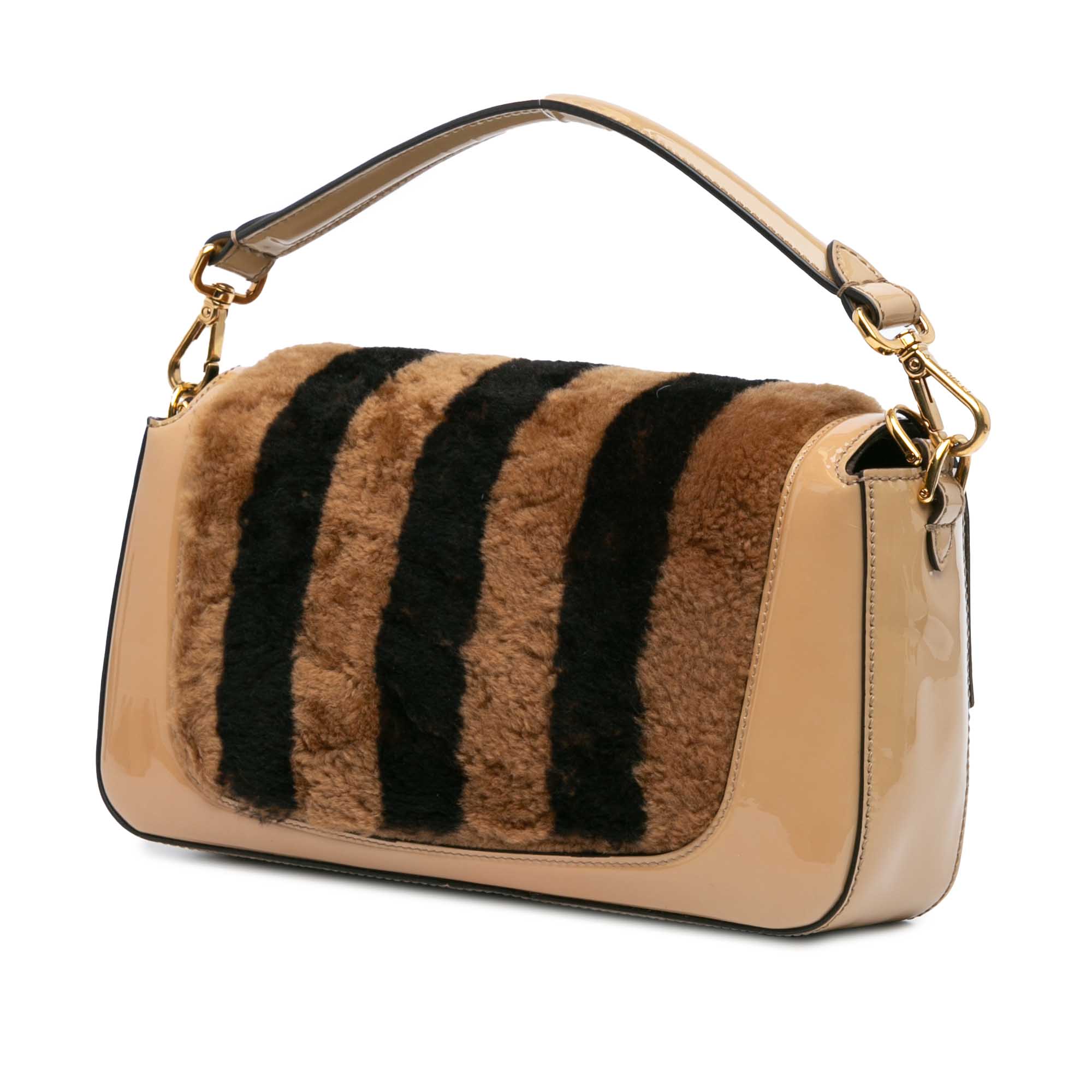 Shearling Pequin Baguette Satchel