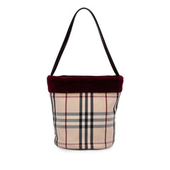 Velvet Trimmed House Check Canvas Bucket Bag